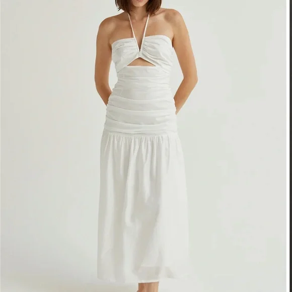 green emerald velvet dress MINKPINK Luna Drop Waist Midi Dress In White Cotton main image 1